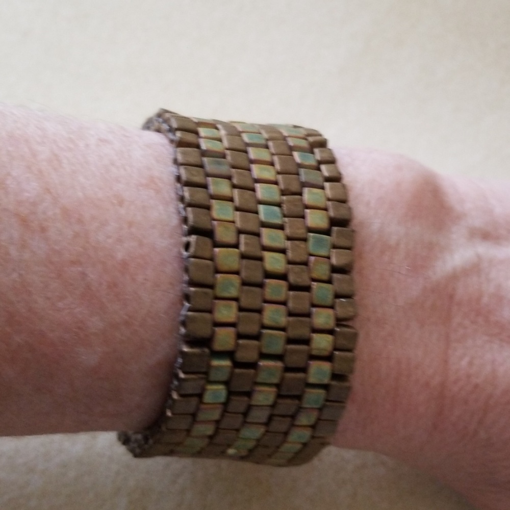 Handmade Brown and Khaki Peyote Stitch Bracelet